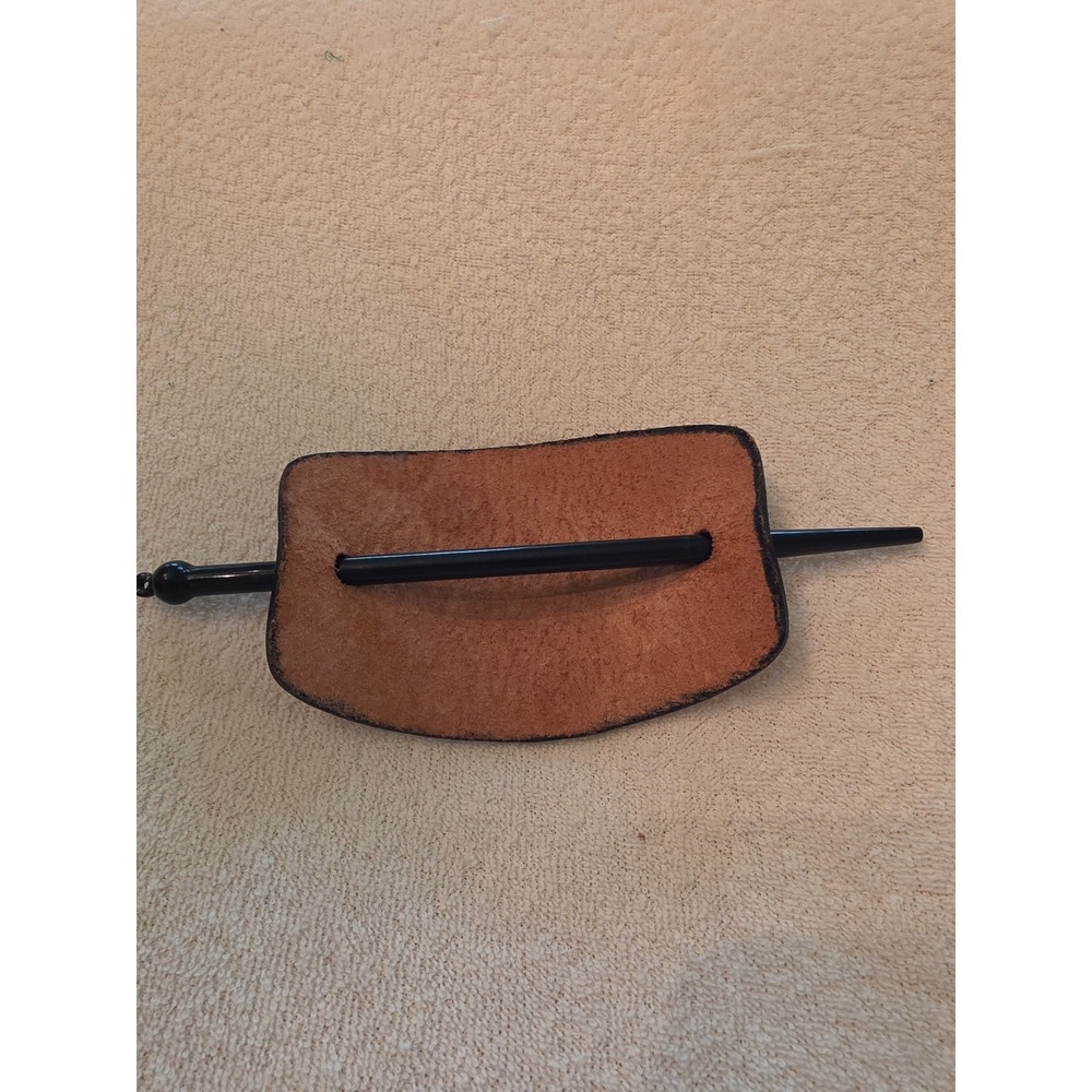 Vintage Style Leather Barrette Hair Slide Stick Pony Tail Holder Accessory Oval - Picture 2 of 4